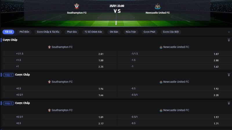 Southampton vs Newcastle