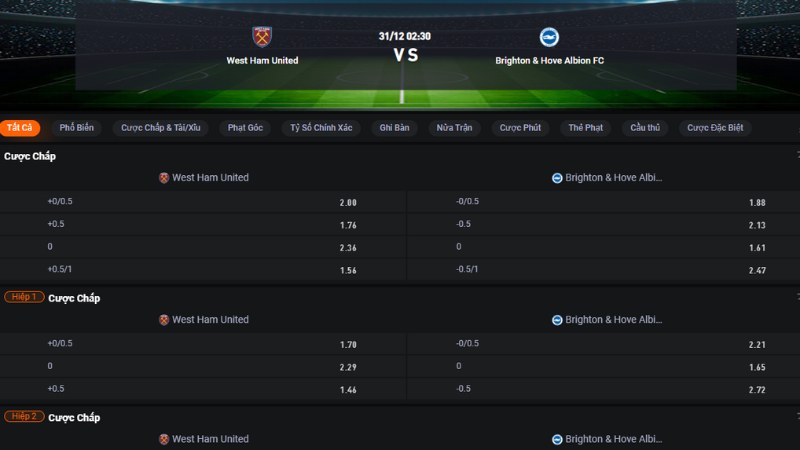 West Ham vs Brighton